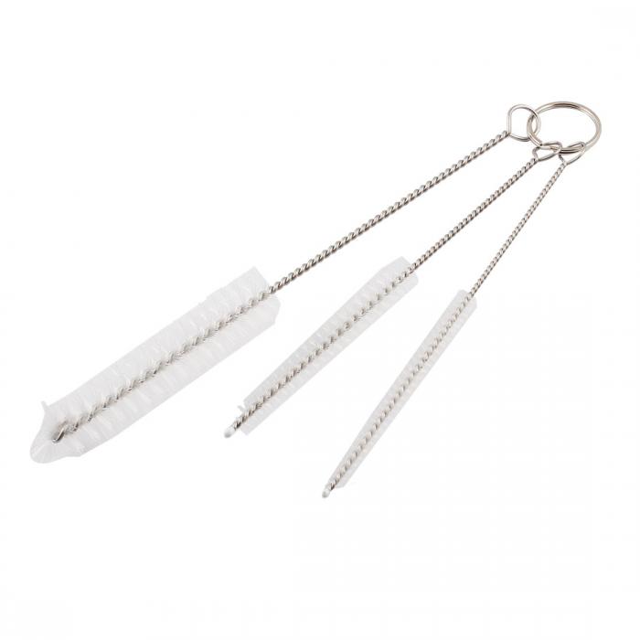 uxcell 3 in 1 螺旋 金属ハンドル ナイロン鋼毛 試験チューブ清掃ブラシ w キーホルダー