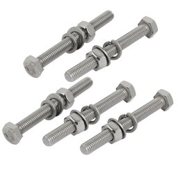 uxcell 六角ボルトキット ナットとワッシャー付き アソートメントキット 304ステンレス鋼 M6x60mm 5個入り