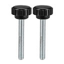 uxcell クランプつまみ ローレットクランプノブ ブラック シルバートーン ベークライト 金属 おねじ M6x44mm 2個入り