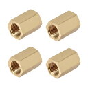 uxcell 黄銅管継手コネクタ ストレート六角ニップルカプラー Gメスねじ ゴールドトーン G1 / 8 x G1 / 8(4個)