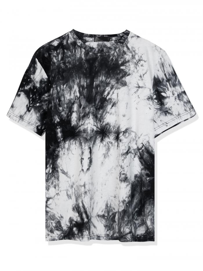 Lars Amadeus タイダイ tシャツ プリントTシャツ ヒップホップ 半袖 メンズ ブラックホワイト S