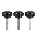 uxcell クランプつまみ ローレットクランプノブ ブラック シルバートーン ベークライト 金属 おねじ M5x25mm 3個入り