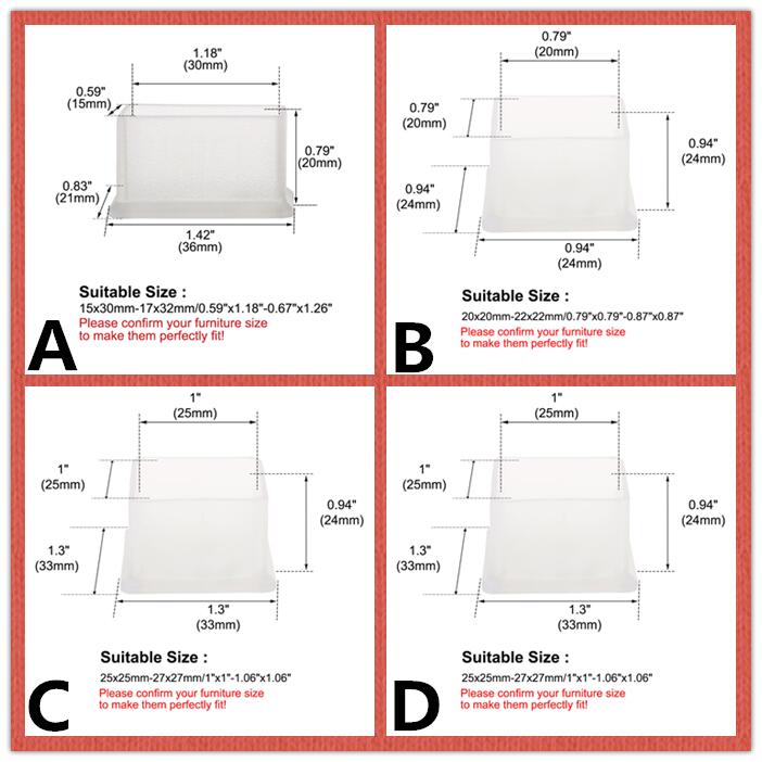 uxcell 椅子脚カバー 18-32個セット 内径20/30/32mm 幅x長さ 15x30mm 20x20mm 25x25mm 32x32mm PVC脚キャップ 矩形 円筒 ホワイト ブラック 家具脚カバー ソファー エンドチップ フィートカバー 家具グライド フロアプロテクター ノイズ減らし スクラッチ防止 2