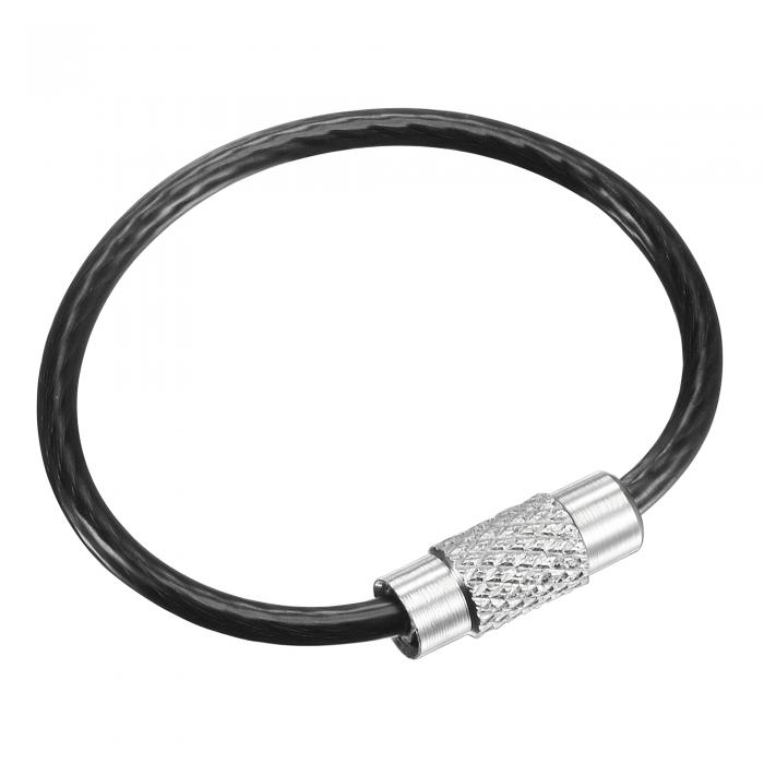 uxcell ワイヤーキーホルダー キーリング ループケーブル ハンドバッグストラップジッパー用 PVCコーティング ステンレス鋼 ブラック 長さ90 mm 4個