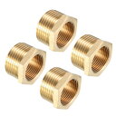 uxcell ねじ継手 ねじパイプ継手 六角ブッシュアダプター ゴールドトーン ブラス 1PTオスx3/4PTメス 4個入り