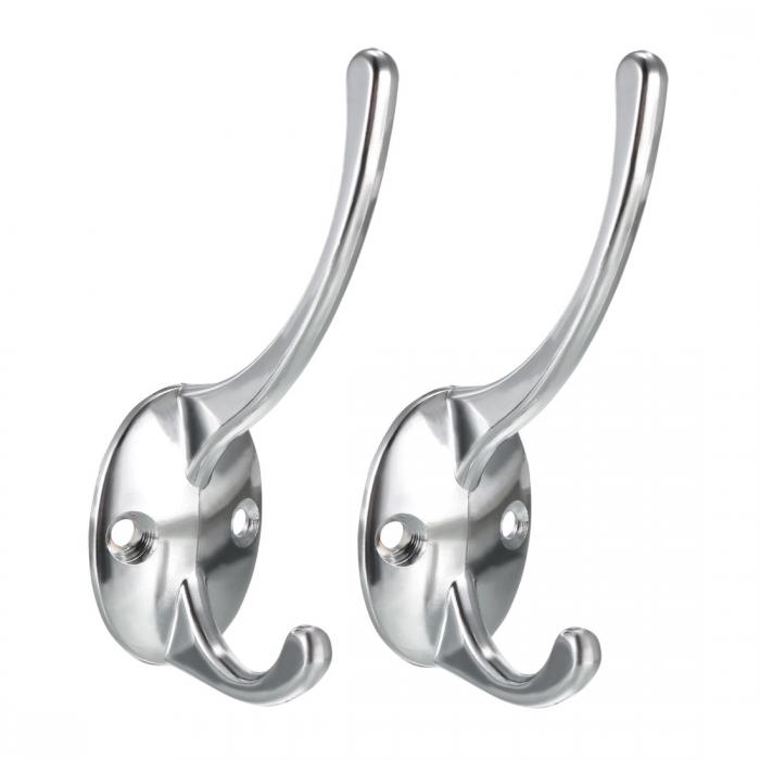 uxcell レトロダブルウォールフック シルバー ネジ付き 87mm x 29mm x42mm 2個入り