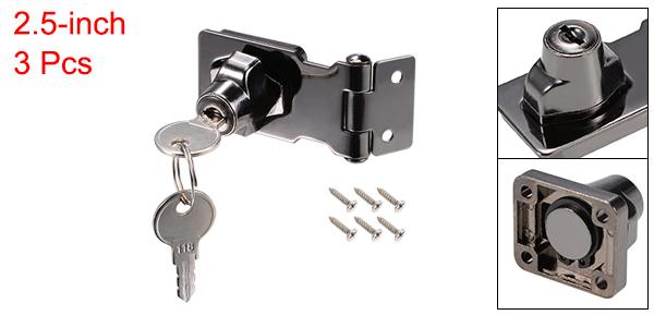 uxcell キー付き掛け金ロック 63 mm 亜鉛合金 ツイストノブキー付きロックハスプ ネジ付き ドアキャビネット用 同様シリンダーキー付き ブラック 3個