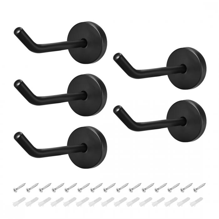 uxcell 壁掛けフック ネジ アンカー ステンレス鋼製 ブラック タオルフック シングルフック 5個入り