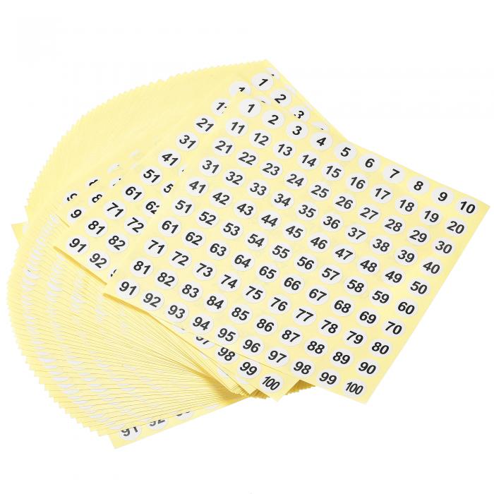 uxcell ラウンドナンバーステッカー 番号1-100 コート紙ラベル 10 mm直径 ブラックワード/ホワイトカラーの背景 50シート