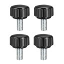uxcell クランプつまみ ローレットクランプノブ ブラック シルバートーン ベークライト 金属 おねじ M5x10mm 4個入り