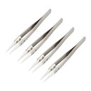 uxcell 精密セラミックピンセット 非導電性 耐熱性 ピンセット シルバートーン、ホワイト ストレートポインテッド,4個
