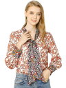 Allegra K 花柄 シフォン ブラウス シャツ ボウタイブラウス フリル袖 ボタンアップ レディース
