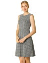 Allegra K フレア ニットワンピース 千鳥格子 チェック柄 ノースリーブ ショート丈 レディース|詳細画像