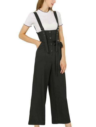Allegra K サロペットパンツ ハイウエスト オーバーオール 前ボタン ワイドパンツ レディース Allegra K サロペットパンツ ハイウエスト オーバーオール 前ボタン ワイドパンツ レディース