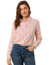 Allegra K 花柄シャツ ブラウス 長袖 おしゃれ ボタンダウン 通勤 オフィス カジュアル レディース ライトピンク L