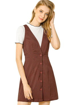 Allegra K ジャンパースカート サスペンダースカート チェック柄 千鳥格子 前ボタン レディース