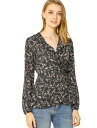 Allegra K ペプラム トップス 花柄 クロス フリルVネック ラップ カシュクール ブラウス レディース