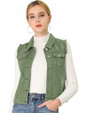 Allegra K ベスト デニム ダメージ レディース ノースリーブ ショート丈 ターンダウンカラー カジュアル