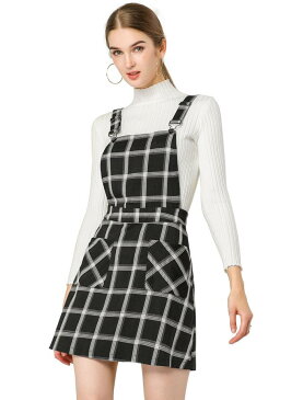 Allegra K サスペンダースカート サロペット オーバーオール スカート Aライン チェック柄 レディース