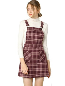 Allegra K サスペンダースカート サロペット オーバーオール スカート Aライン チェック柄 レディース