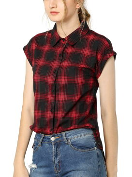 Allegra K ボタンダウン チェックシャツ ポイントカラー 格子 襟付き 夏 レディース
