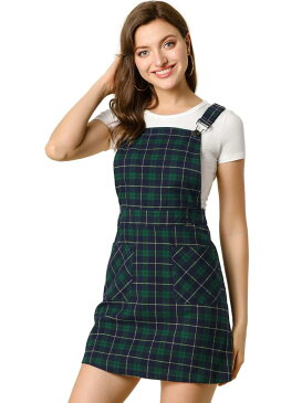 Allegra K サスペンダースカート サロペット オーバーオール スカート Aライン チェック柄 レディース