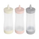uxcell プラスチックスクイズボトル キャップ付きケチャップボトル ソース 調味料 サラダ ドレッシング トマトソース オリーブオイル用 12oz グレー/ピンク/ベージュ 3個