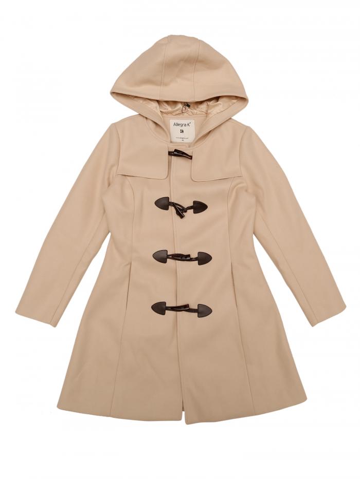 Allegra K コート 冬用 アウター ジャケット フード付き ボタンアップ ダッフル レディース ベージュ XS
