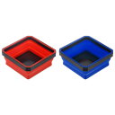 uxcell 2個セット 折りたたみ式磁気パーツトレイ スクエア形状 小型金属パーツ整理ボックス ネジ ボルト ナット ワッシャー ピンの固定用 レッド ブルー