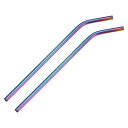 uxcell 再利用可能金属ストロー 曲がった飲みストロー 2個入り ステンレススチール 266 mm x 8 mm ミルクシェイク用 飲料用 ジュース用 レインボーカラー