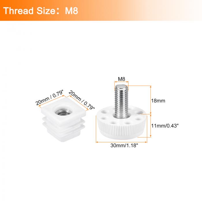uxcell 家具用調整脚 16セット 20 x 20mm - 四角い挿入式家具調整可能なレベラー M...