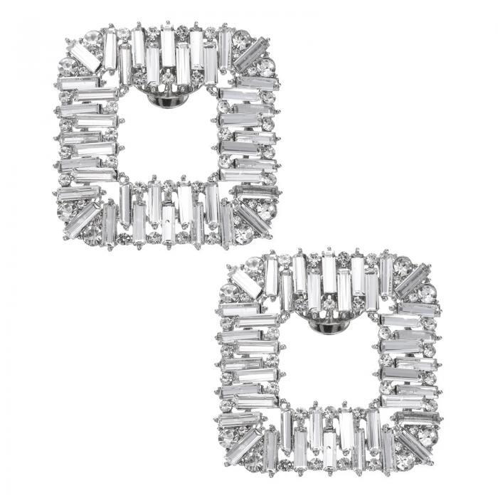 uxcell ラインストーンシューズクリップ 取り外し可能 正方形 シューズ装飾バックルアクセサリー 女性の結婚式 プロム パーティー ハイヒール DIYクラフト 装飾用 シルバー 2個