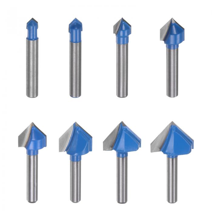 uxcell 1セットのルータービット 6.3/8.1/9.5/12.7/15.8/19/22/25.4mm 直径 1/4" シャンク 90度 V型エ..