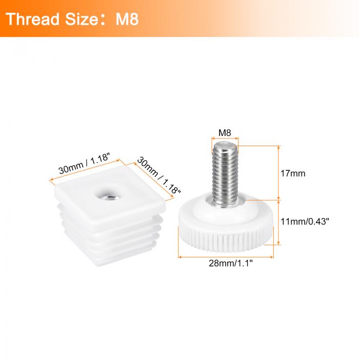 uxcell 家具用調整脚 8セット 30 x 30 mm - 四角い挿入式家具調整レベラー M8スレ...