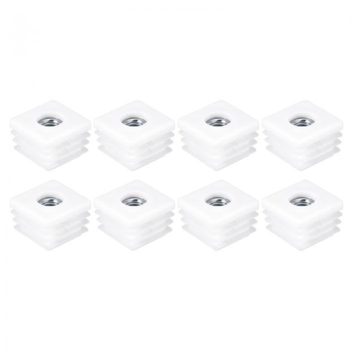 uxcell スクエアチューブ 16個セット 25 x 25mm - M8スレッド付きPPチェアカバー 家具脚用のネジ込み式インサート 調節可能な脚プラグ チェアパイプエンドキャップ（ホワイト）