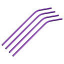 uxcell 再利用可能金属ストロー 曲がった飲みストロー 4個入り ステンレススチール 長さ265mm ミルクシェイク用 飲料用 ジュース用 パープル