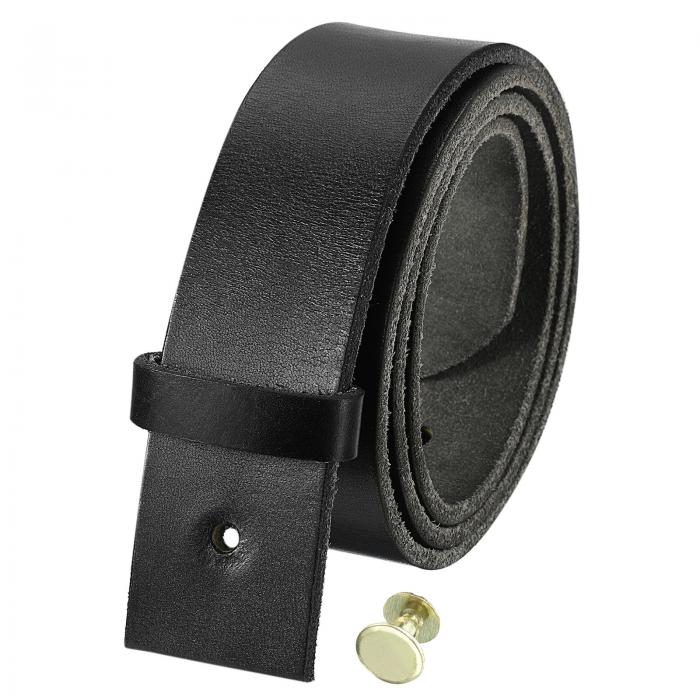 uxcell バックルヘッドなし メンズレザーベルトストラップ 1.5インチ幅 交換ストラップ スナップリベット付き(120cm L 黒)