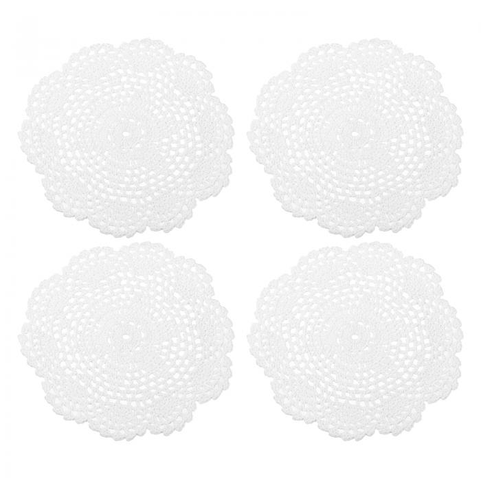uxcell かぎ針編みドイリー 手作りのかぎ針編み綿コースター ラウンドレースプレースマッと 花柄付き ウェディングパーティーの装飾用 ホワイト 200 mm 4個