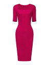 Hobemty レディース シースドレス スクエアネック ジップアップ 半袖 ワークワンピース ペンシルドレス ホットピンク 2XL(4)