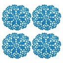 uxcell ファブリックコースター 綿織かぎ針編みドイリー レース刺繍カップマッと 花柄付き ウェディングパーティーの装飾用 スカイブルー 105 mm 4個
