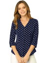 Allegra K 水玉 ブラウストップス Vネック 七分袖 カジュアル 前ボタン 薄手 レディース ダークブルー 3XL