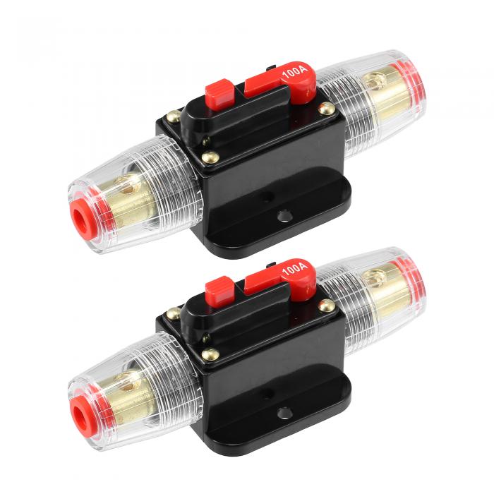 Motoforti ユニバーサルDC 12V-24Vヒューズホルダー 100A インラインサーキットブレーカーリ セットヒューズホルダー 車両用マリンオーディオステレオシステム保護用 耐久性のある亜鉛合金製 黒 2個セット