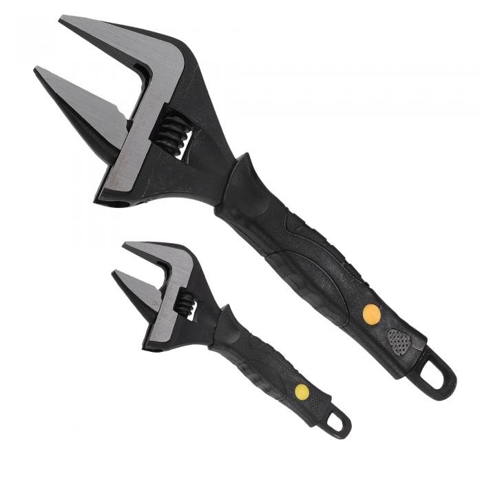 Motoforti ユニバーサル調整可能スパナ ワイドジョー口開きレンチ 自動車用工具セット サイズ最大ジョー幅 スチール ブラック 2個セット 6インチ、12インチ(2)