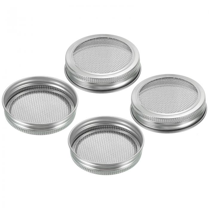 PATIKIL 発芽用フタ ワイドマウス缶ジャー用 ステンレス製ストレーナーフタ シルバートーン 4個セット