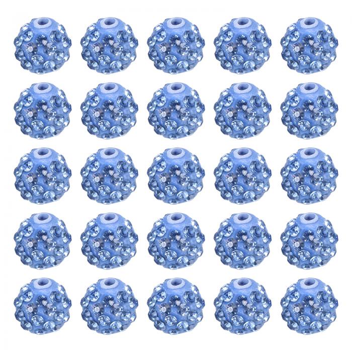 PATIKIL 10 mm 水晶ディスコラインストーンビーズ 50個 水晶ラインストーンパヴェ ディスコラウンドボールポリマークレイ DIY宝石作成 ブレスレット用 ライトブルー