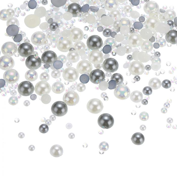 PATIKIL 30g パールとラインストーン 3-10mm ミックスフラットバックラインストーンとハーフパール樹脂..