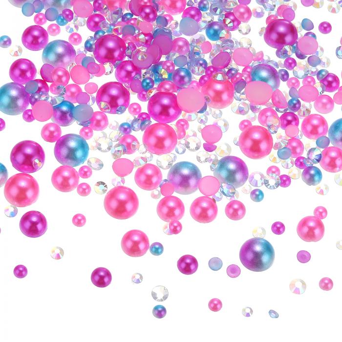 PATIKIL 30g パールとラインストーン 3-10mm ミックスフラットバックラインストーンとハーフパール樹脂..