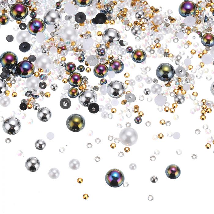 PATIKIL 30g パールとラインストーン 3-10mm ミックスフラットバックラインストーンとハーフパール樹脂..