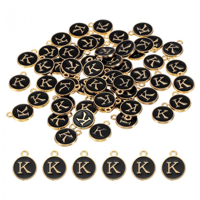 PATIKIL レター装飾 K 60個 両面アルファベットイニシャル装飾ペンダントビーズ 黒 ブレスレット ネックレス イヤリング DIY宝石作りに最適