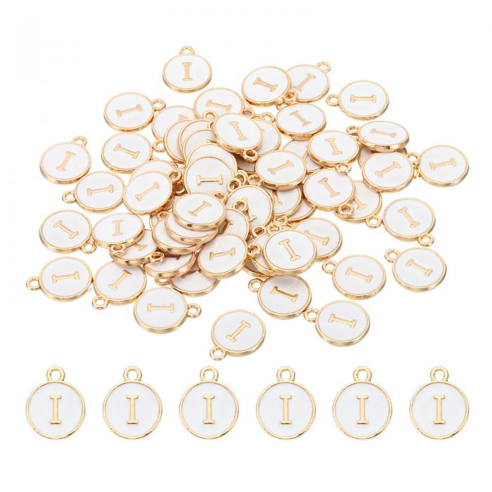 PATIKIL レター装飾I 60個 両面アルファベットイニシャル装飾ペンダントビーズ ブレスレットネックレスイヤリングDIY宝石作り ホワイト